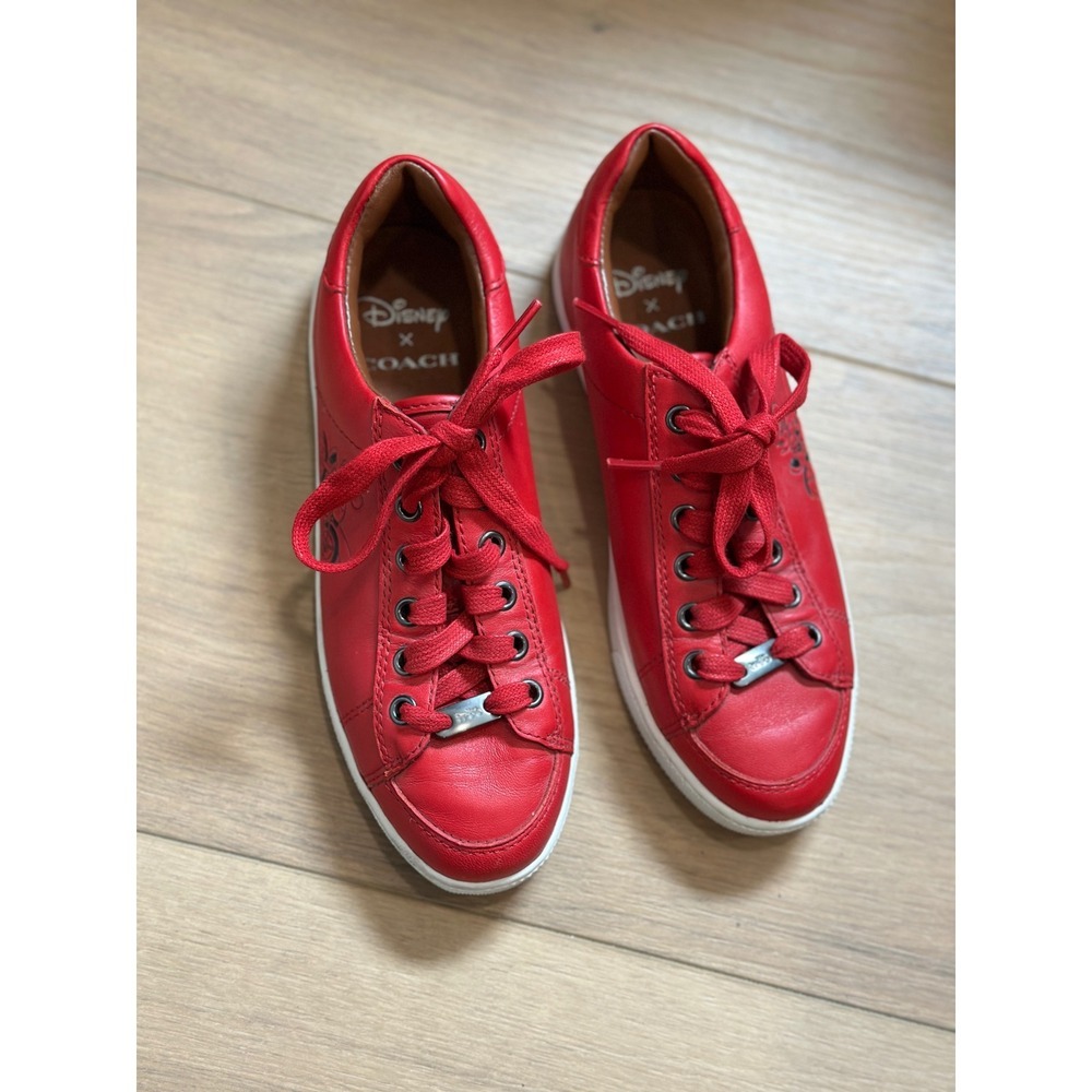 Disney x Coach Mickey Porter Red Leather Sneakers Mickey Mouse Motorcycle size 6